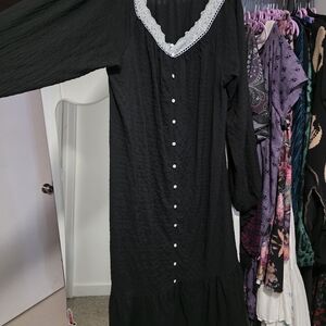 Dressed in LALA Black Long Sleeve Dress with White Trim